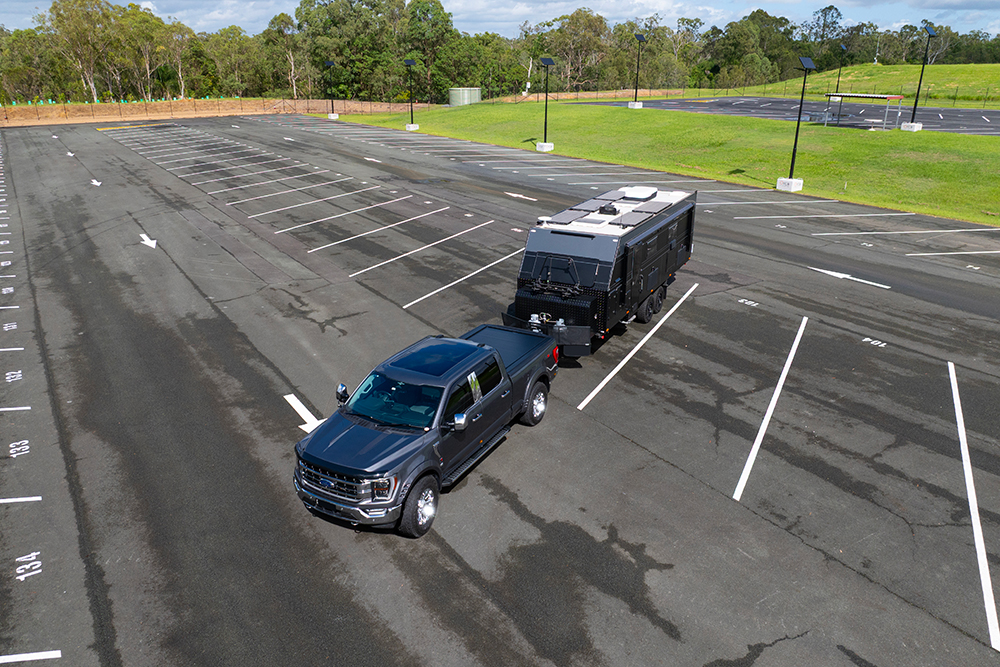 Practising how to reverse a caravan.
