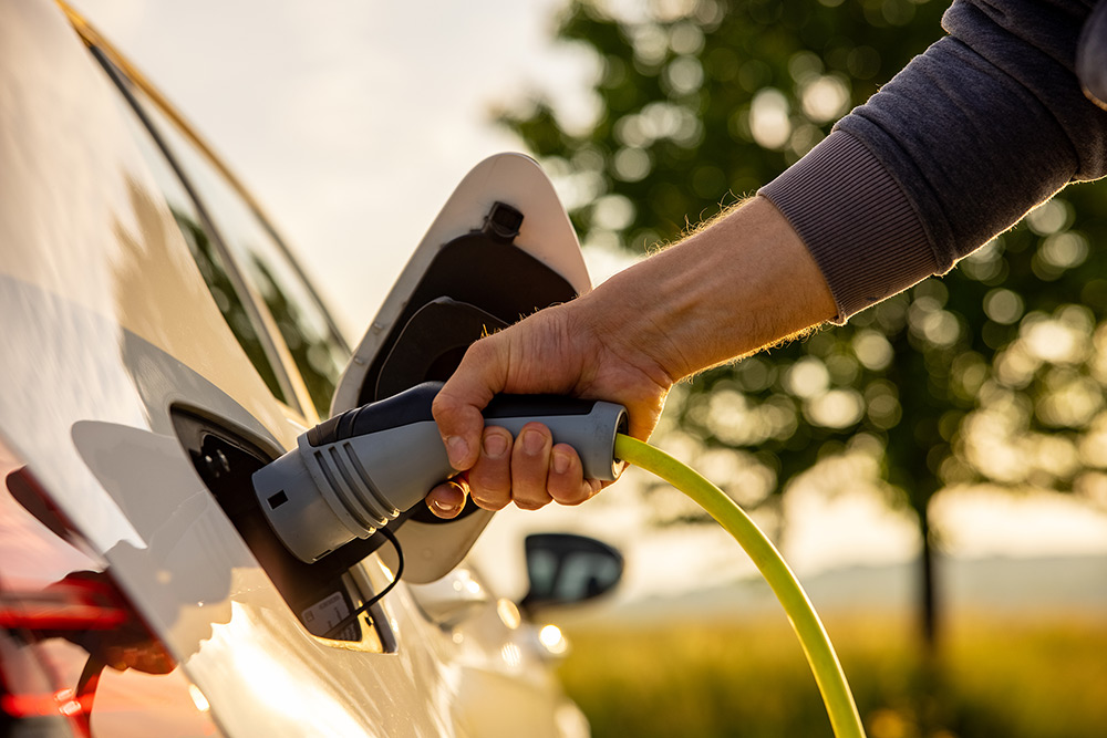 Electric vehicle being recharged.