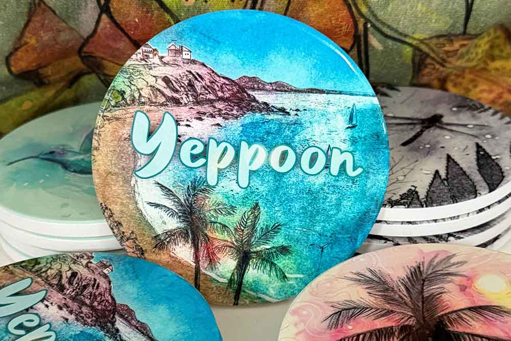 Drink coasters on sale at the Capricorn Coast Visitor Information Centre.