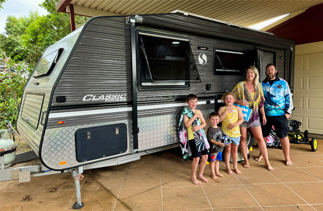 Louise Withers and husband Trent with children Jack (nine), James (three) and Ella (seven)
