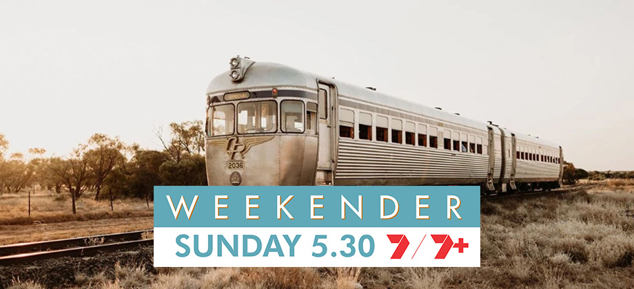weekender logo in front of outback train